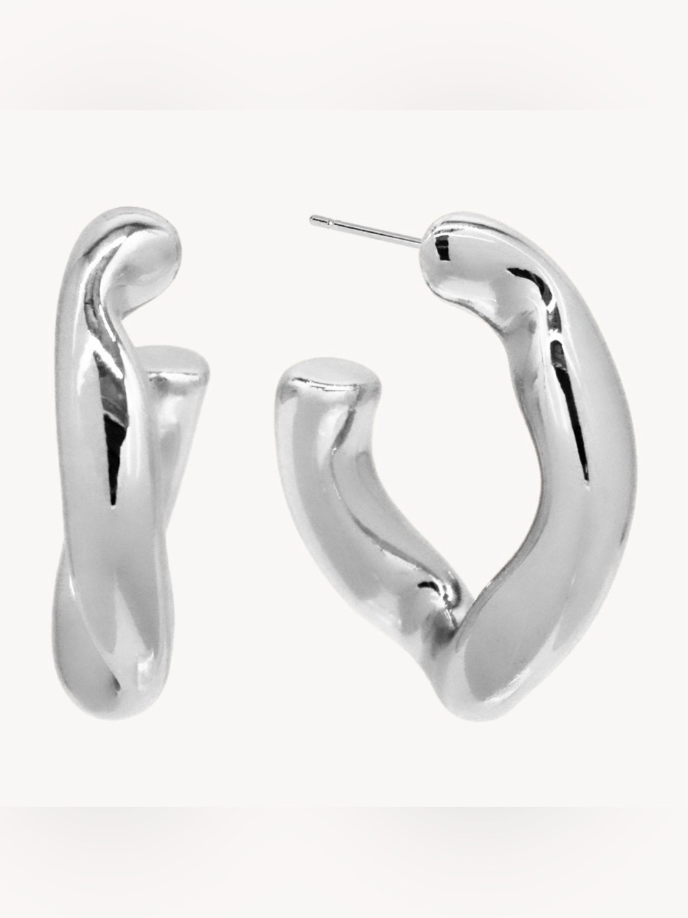H&M Shiny Silver Twisted Hoop Earrings - Women Jewelry